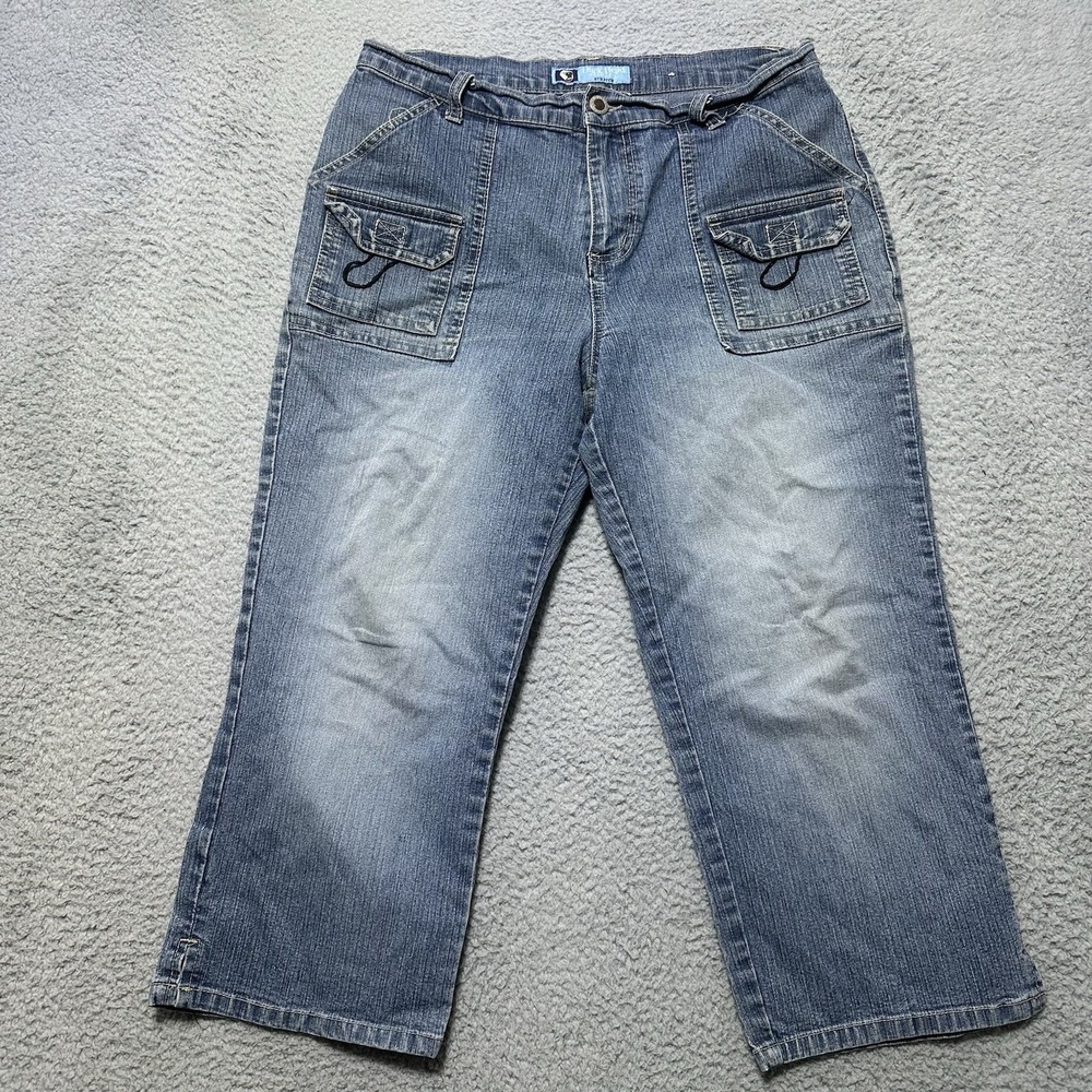 Duckhead Jeans Co. Womens Size 12 Stretch Crop Capri Denim Loose Baggy Fit Cargo